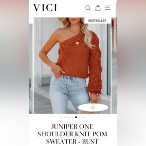 VICI Juniper One Shoulder Knit Pom Sweater (Rust Color) Size Small